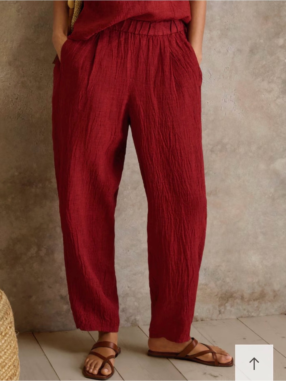 Eileen Fisher Organic Linen Stripe Lantern Pants in Sun Dried Tomato Size PM NWT